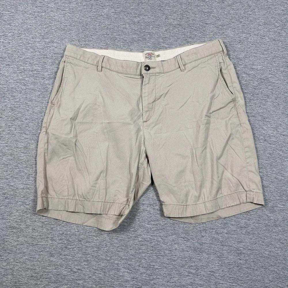 Faherty Island Life Chino Shorts Mens 38 Beige Organic Cotton Stretch Vacation